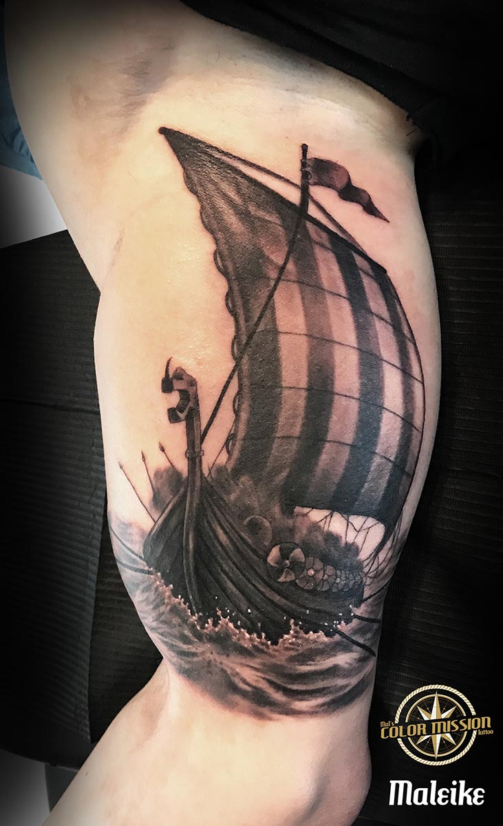 vikingboat_tattoo_by_maleike - Color Mission Tattoo by Maleike -  Tätowiererin - Steyr